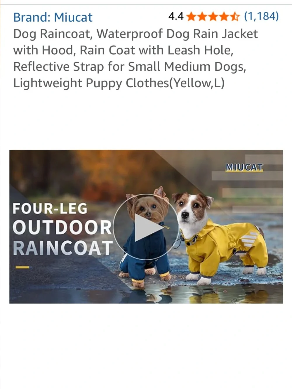 Yellow Waterproof Dog Raincoat with Hood and Leash Hole